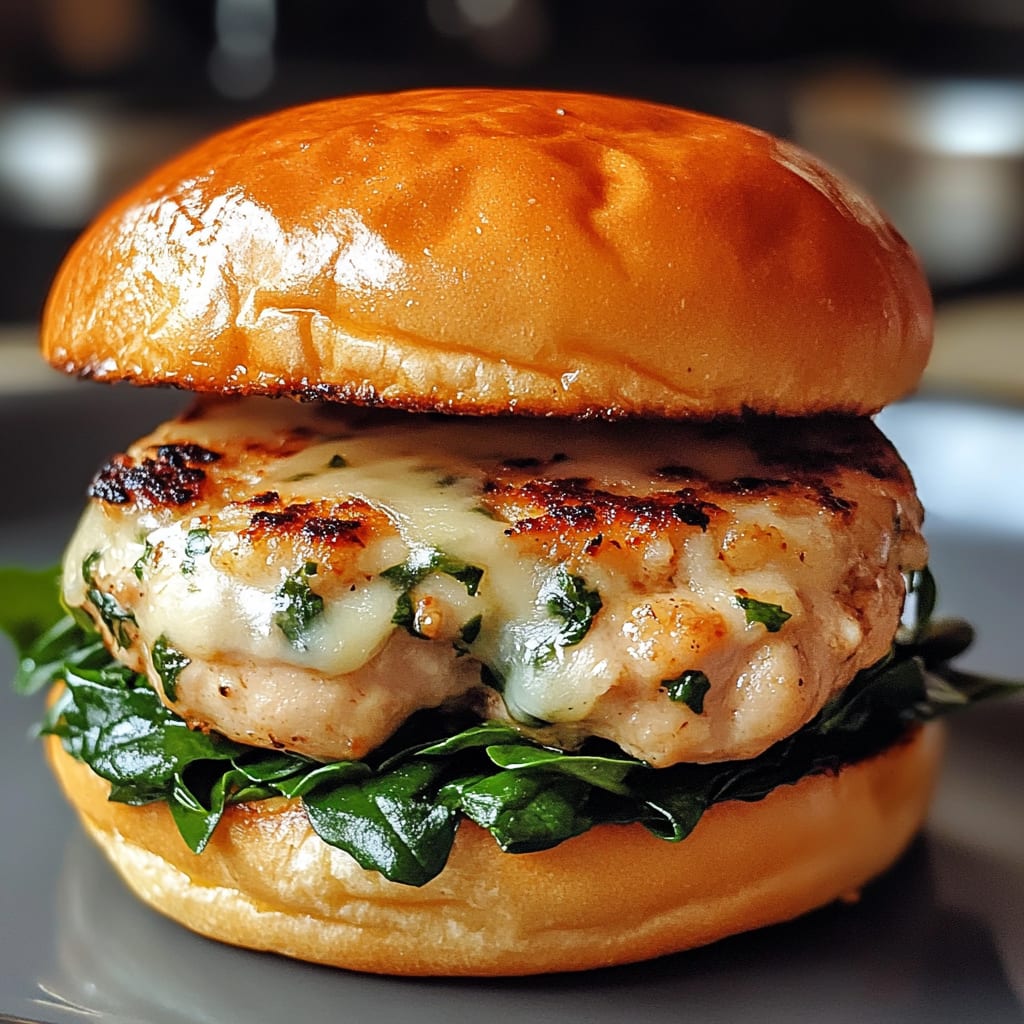 White Cheddar Spinach Chicken Burgers