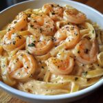 creamy shrimp fettuccine pasta