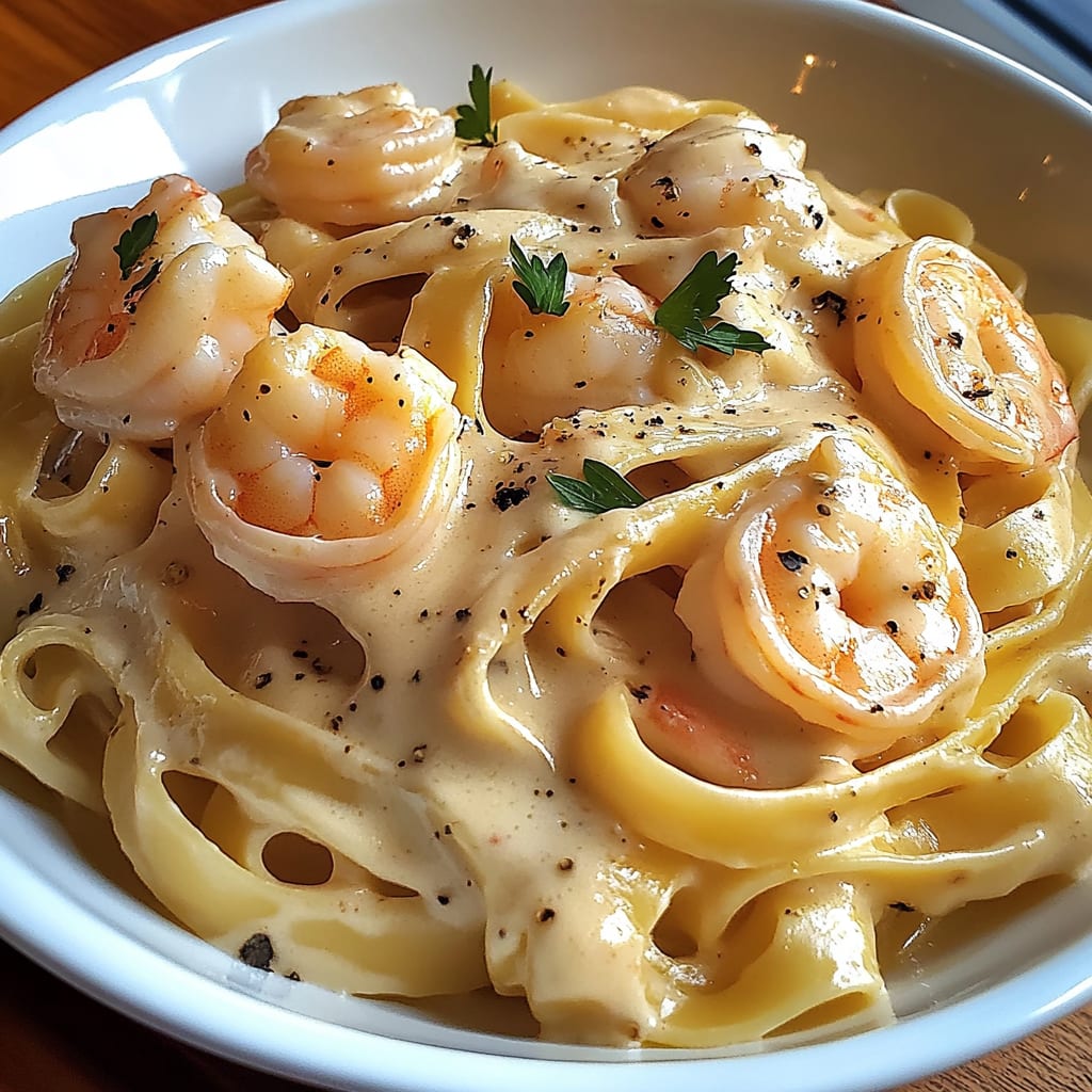 creamy shrimp fettuccine pasta