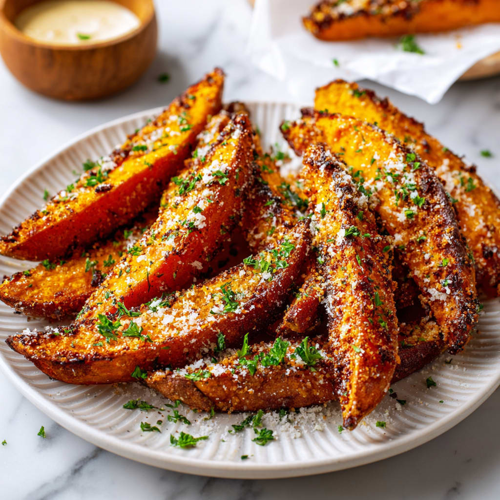 Baked Garlic Parmesan Sweet Potato Wedges