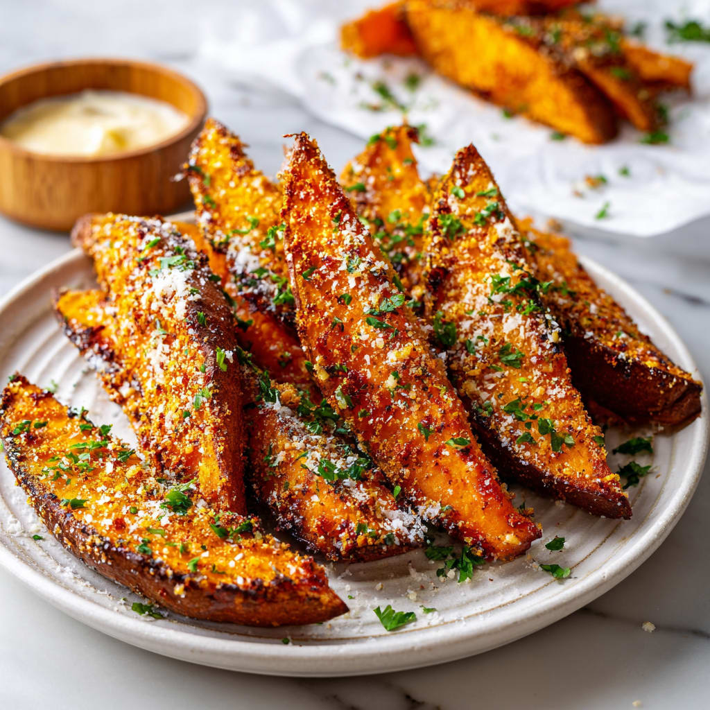 Baked Garlic Parmesan Sweet Potato Wedges
