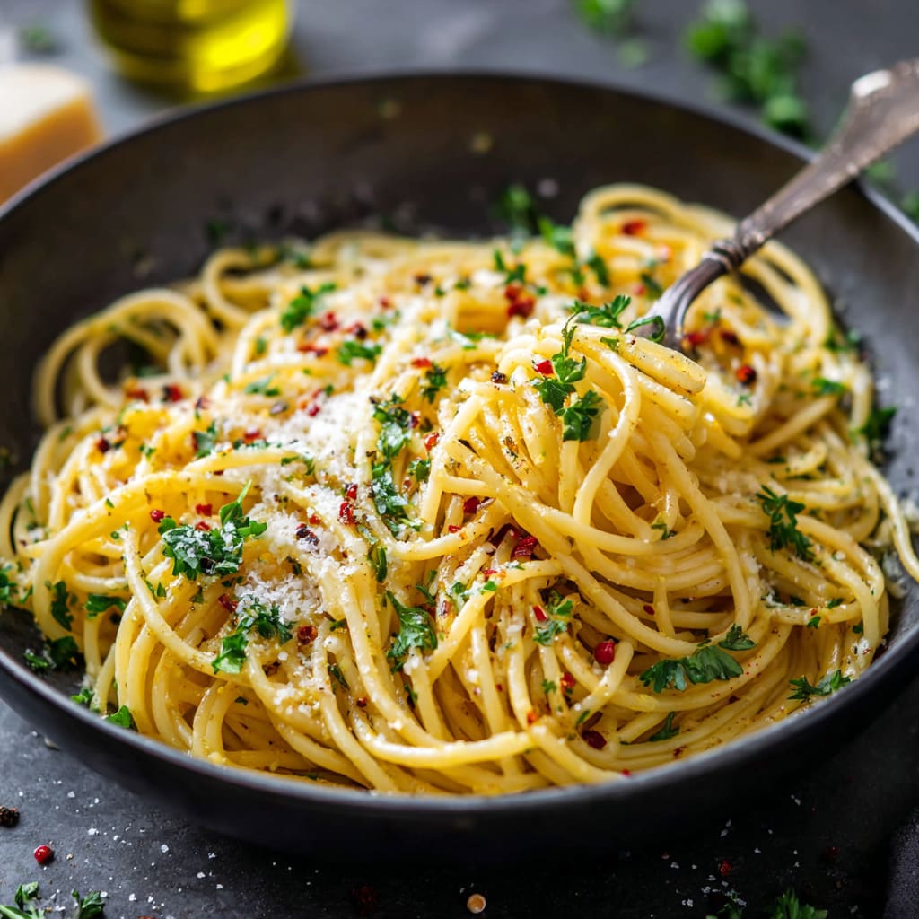 Italian Pasta with Garlic Olive Oil Sauce