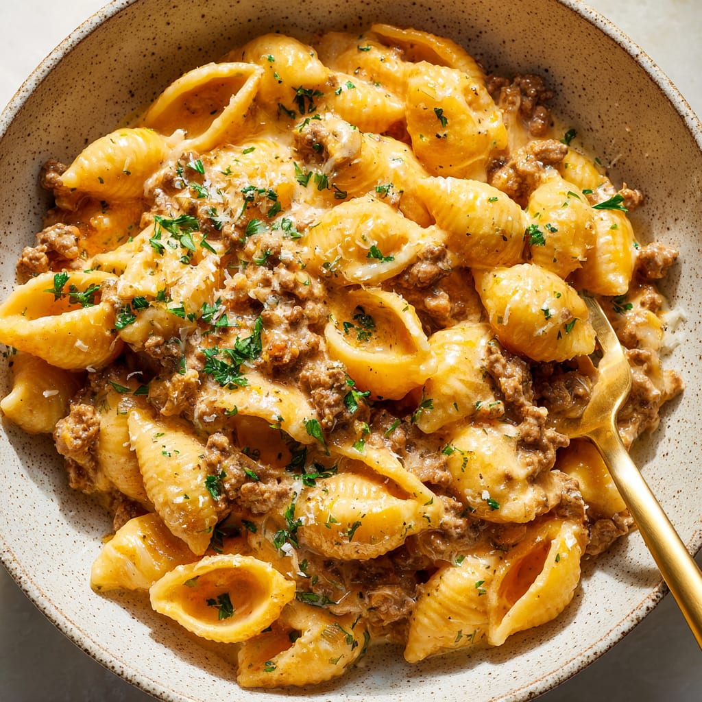 One Pot Cheesy Beef and Shells