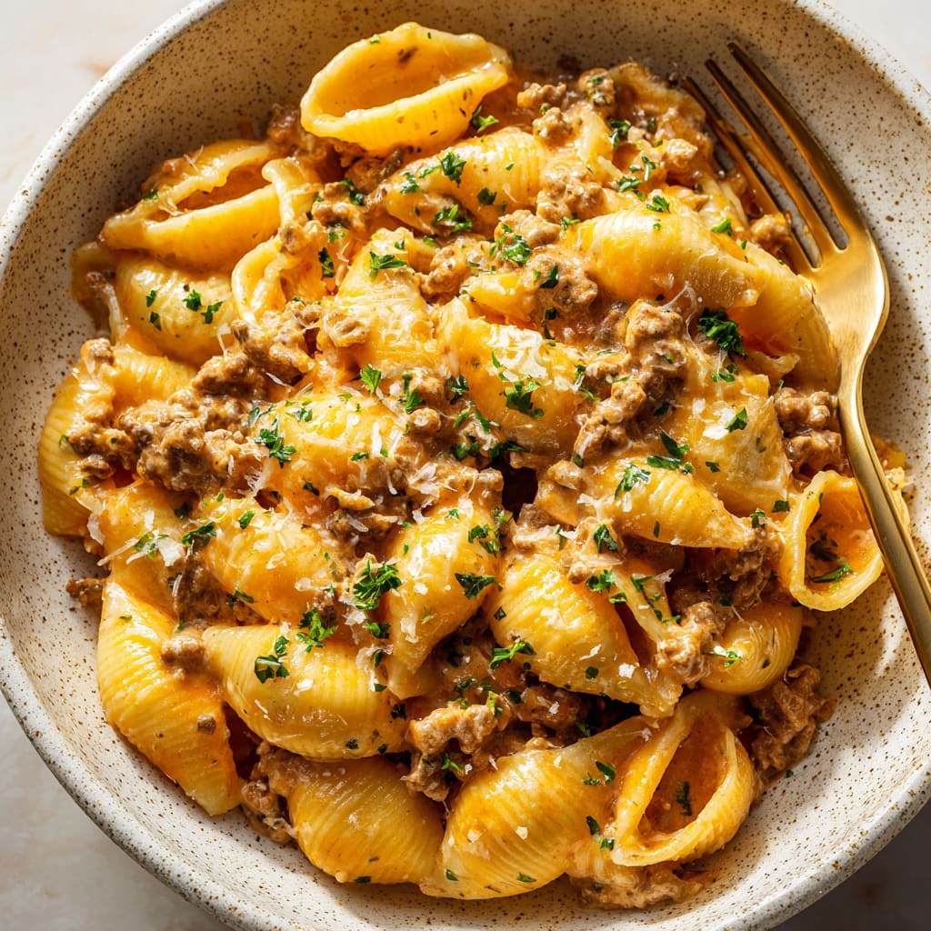 One Pot Cheesy Beef and Shells