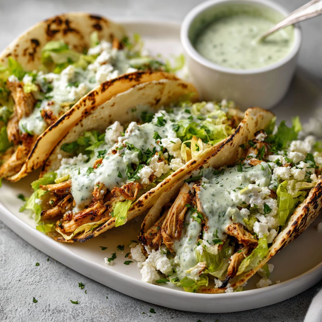 Shredded Chicken Tacos with Creamy Chimichurri Sauce