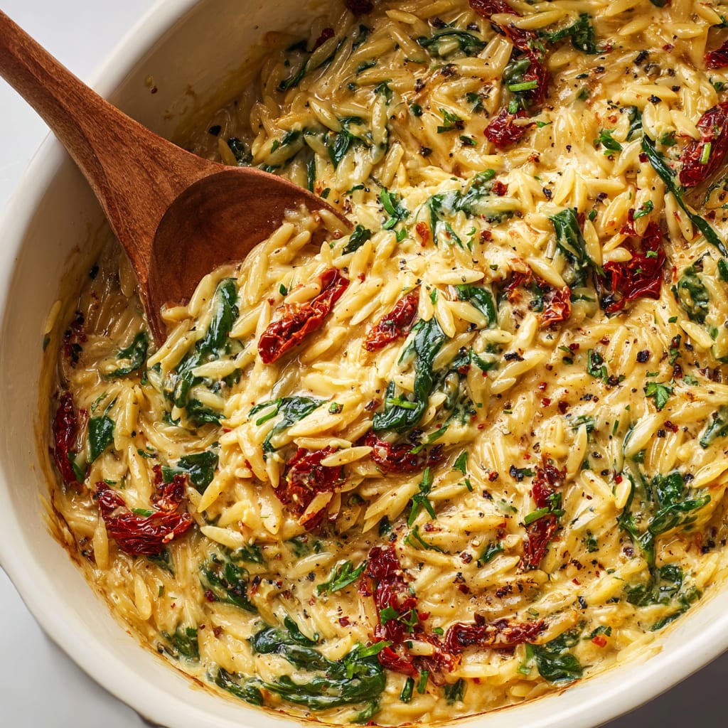 Boursin Spinach & Sun-dried Tomato Orzo Bake