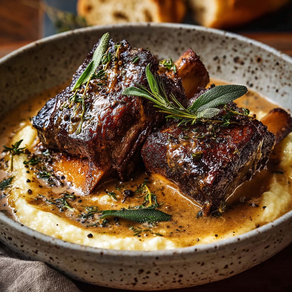 Braised Short Ribs in Creamy Herb Sauce