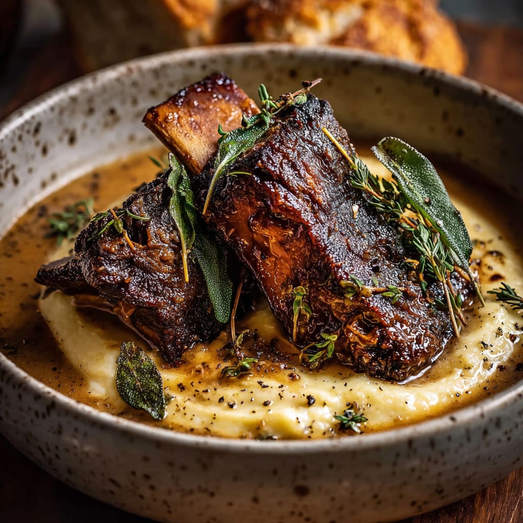 Braised Short Ribs in Creamy Herb Sauce