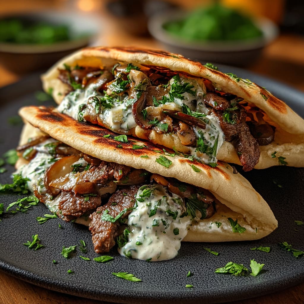Cheesy Beef and Mushroom Pita Pockets