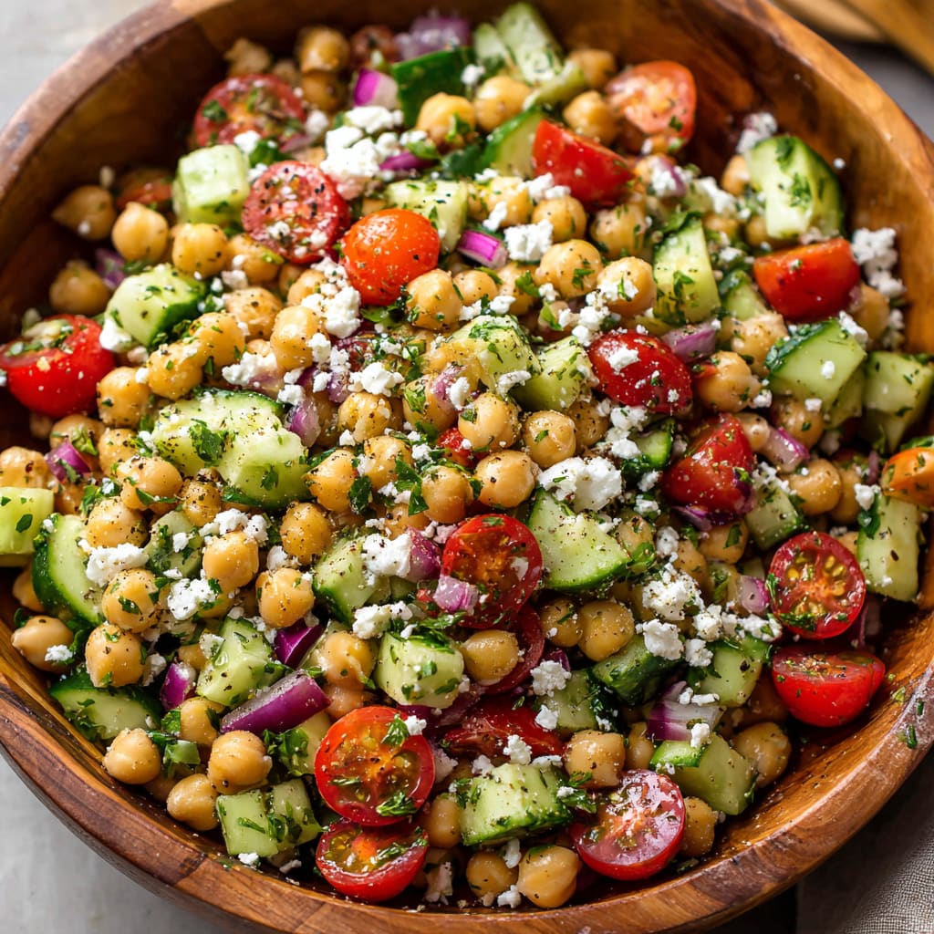 Chickpea Cucumber Salad with Feta and Tomatoes