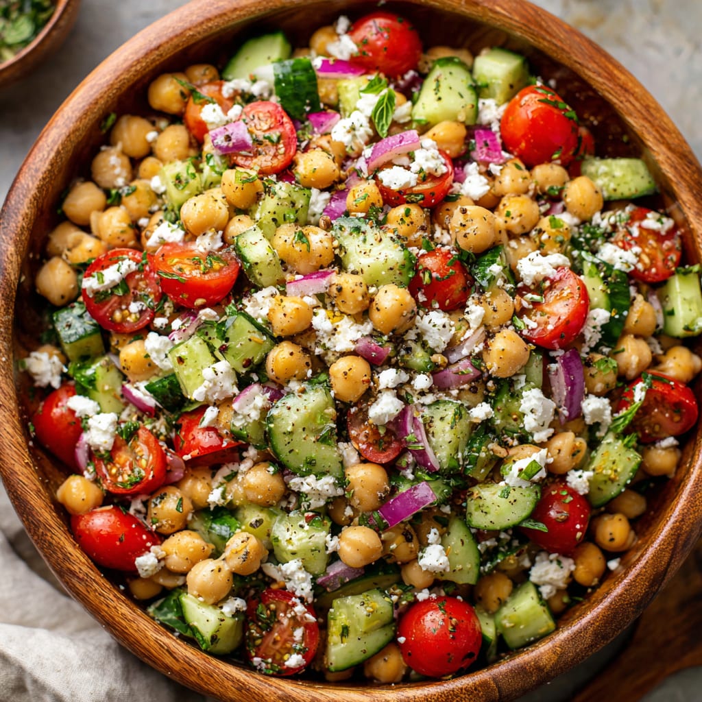 Chickpea Cucumber Salad with Feta and Tomatoes