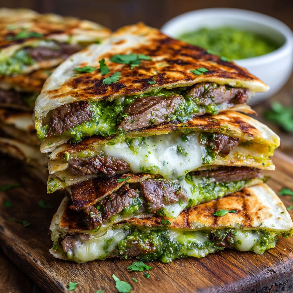 Chimichurri Grilled Steak Quesadilla with Avocado Chimichurri