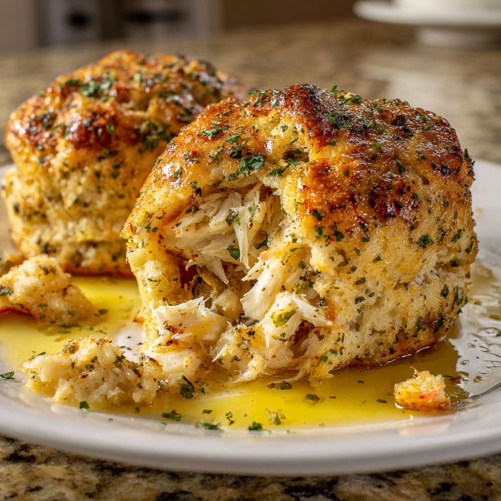 Crab Stuffed Cheddar Bay Biscuits with Lemon Butter