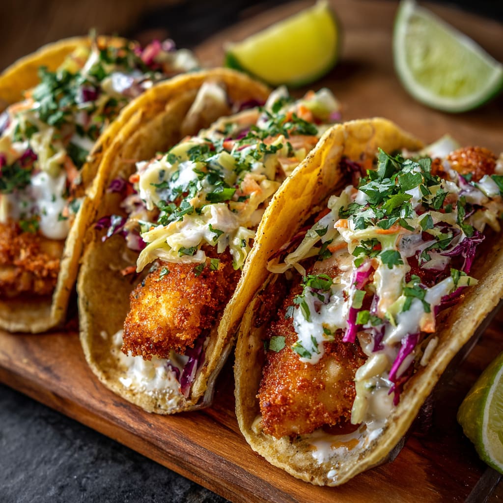 Crispy Fish Tacos with Cilantro Lime Slaw