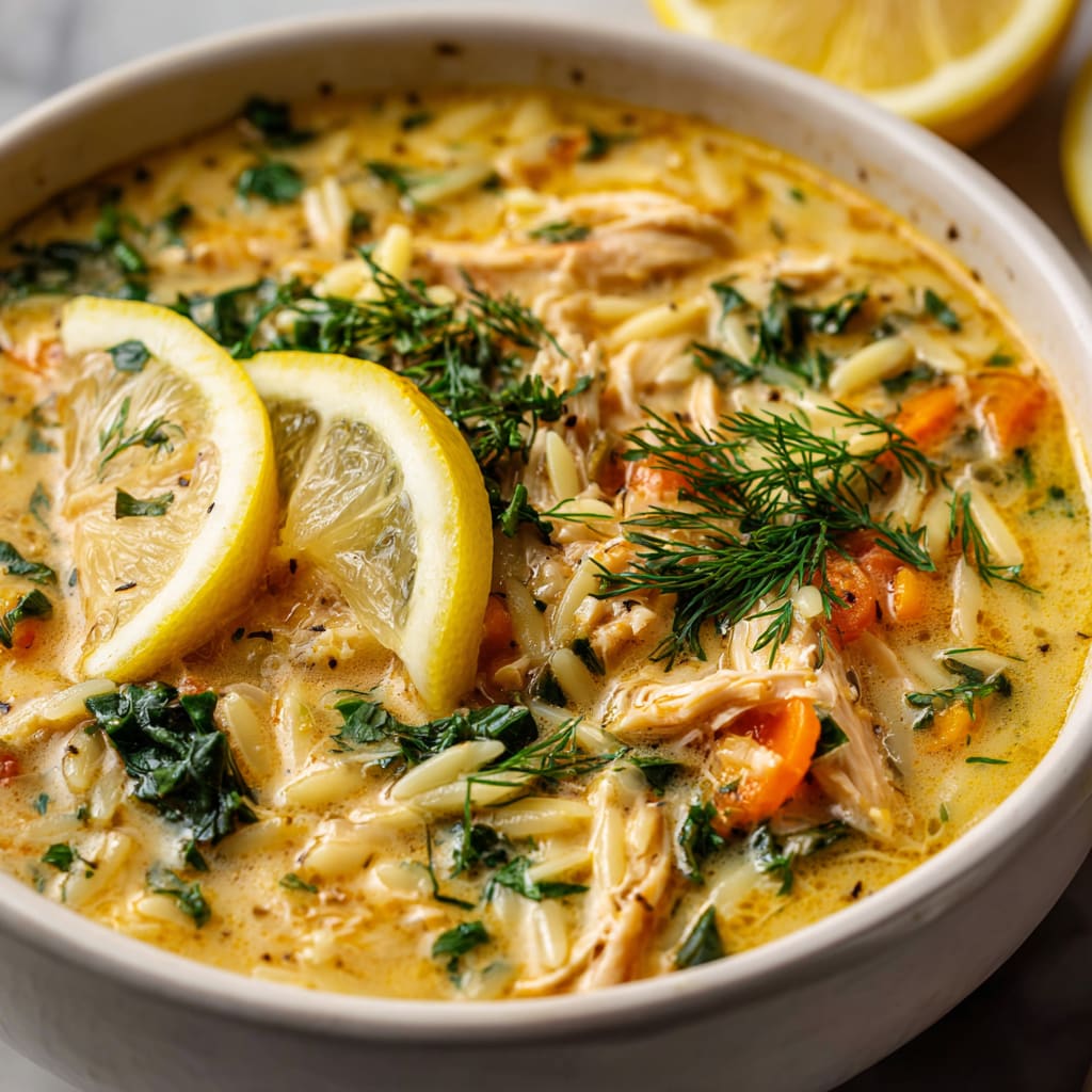 Crockpot Creamy Lemon Chicken Orzo Soup