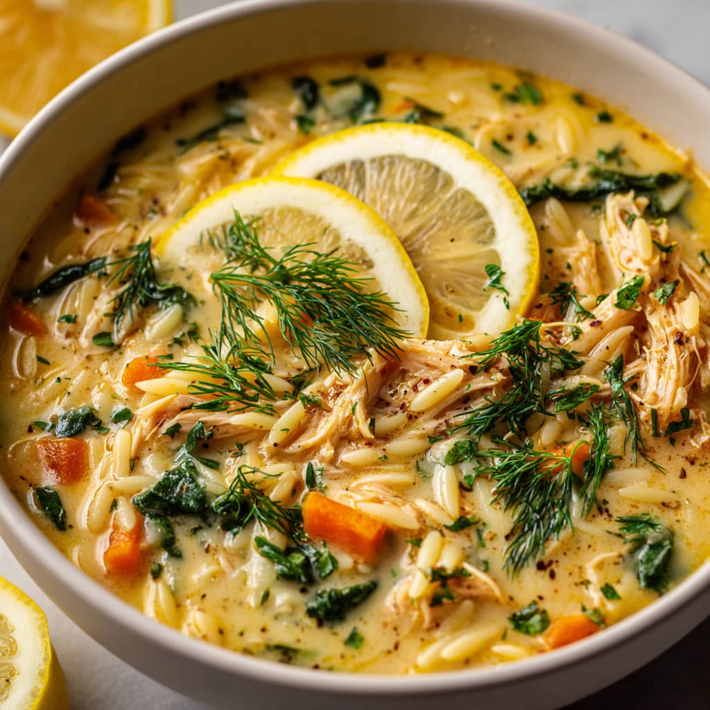 Crockpot Creamy Lemon Chicken Orzo Soup
