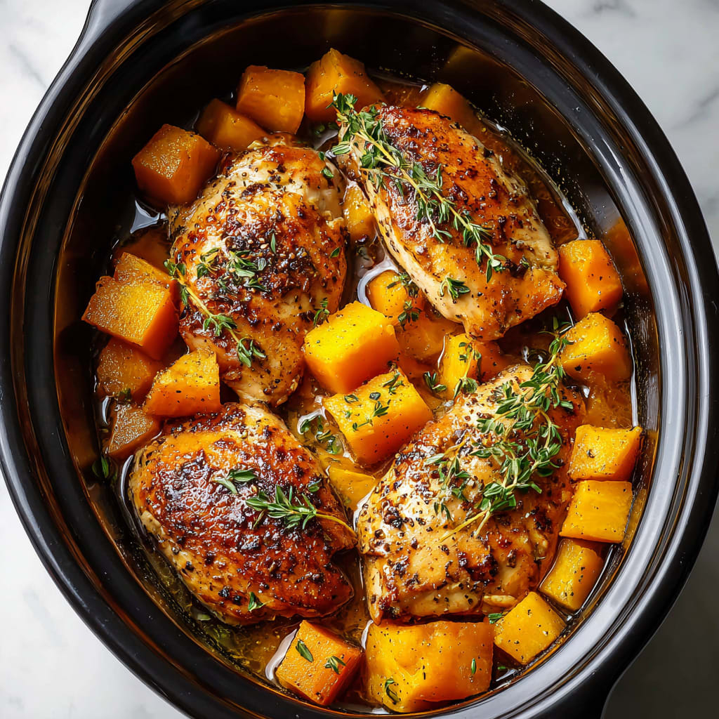 Crockpot Maple Dijon Chicken With Butternut Squash