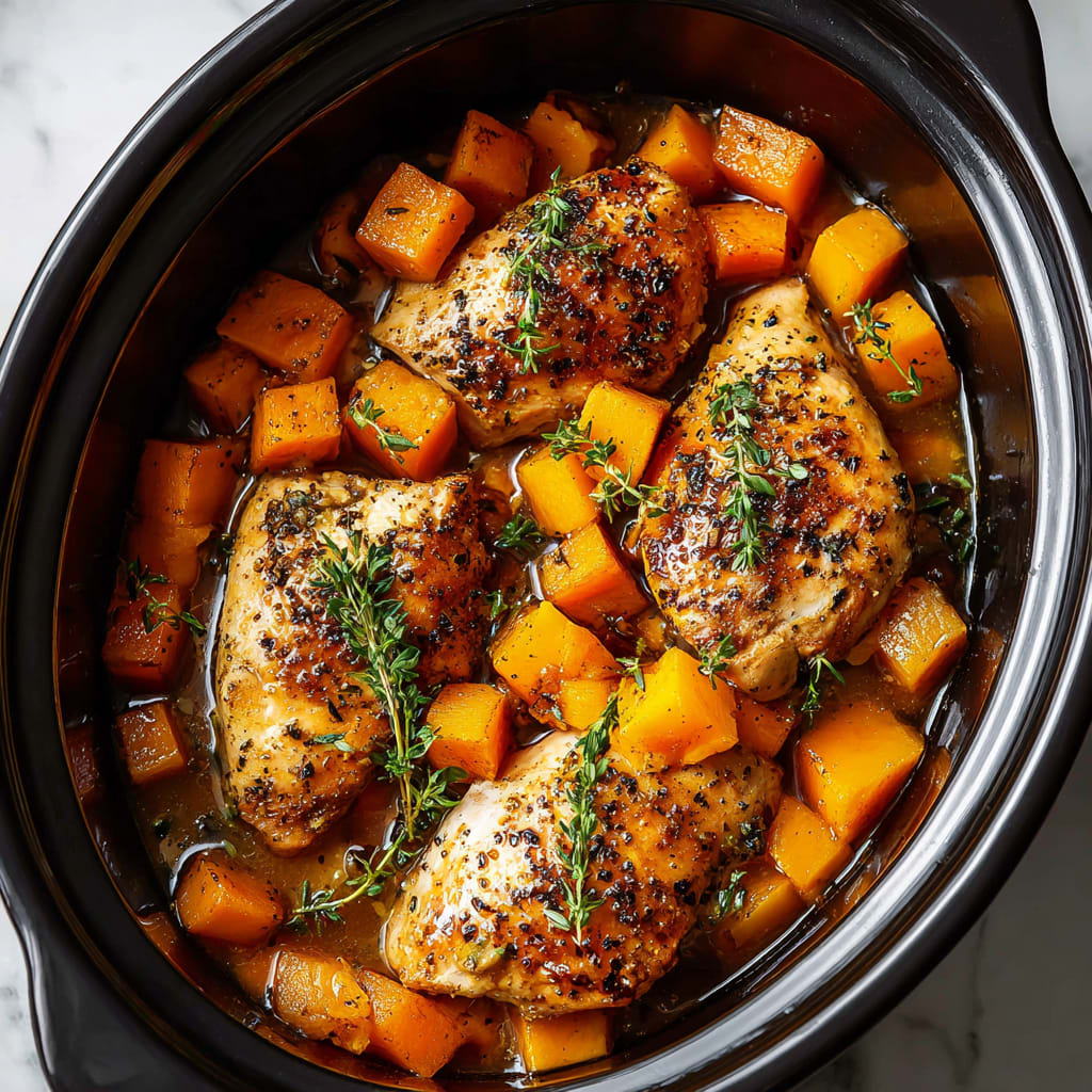 Crockpot Maple Dijon Chicken With Butternut Squash