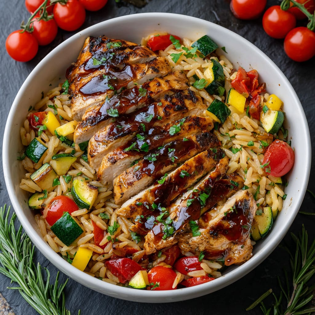 Easy One-Pan Balsamic Chicken Orzo with Vegetables