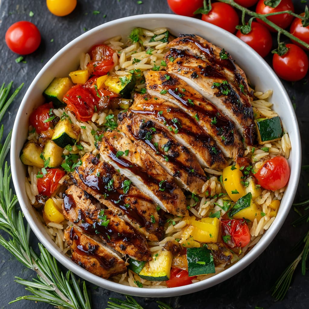 Easy One-Pan Balsamic Chicken Orzo with Vegetables