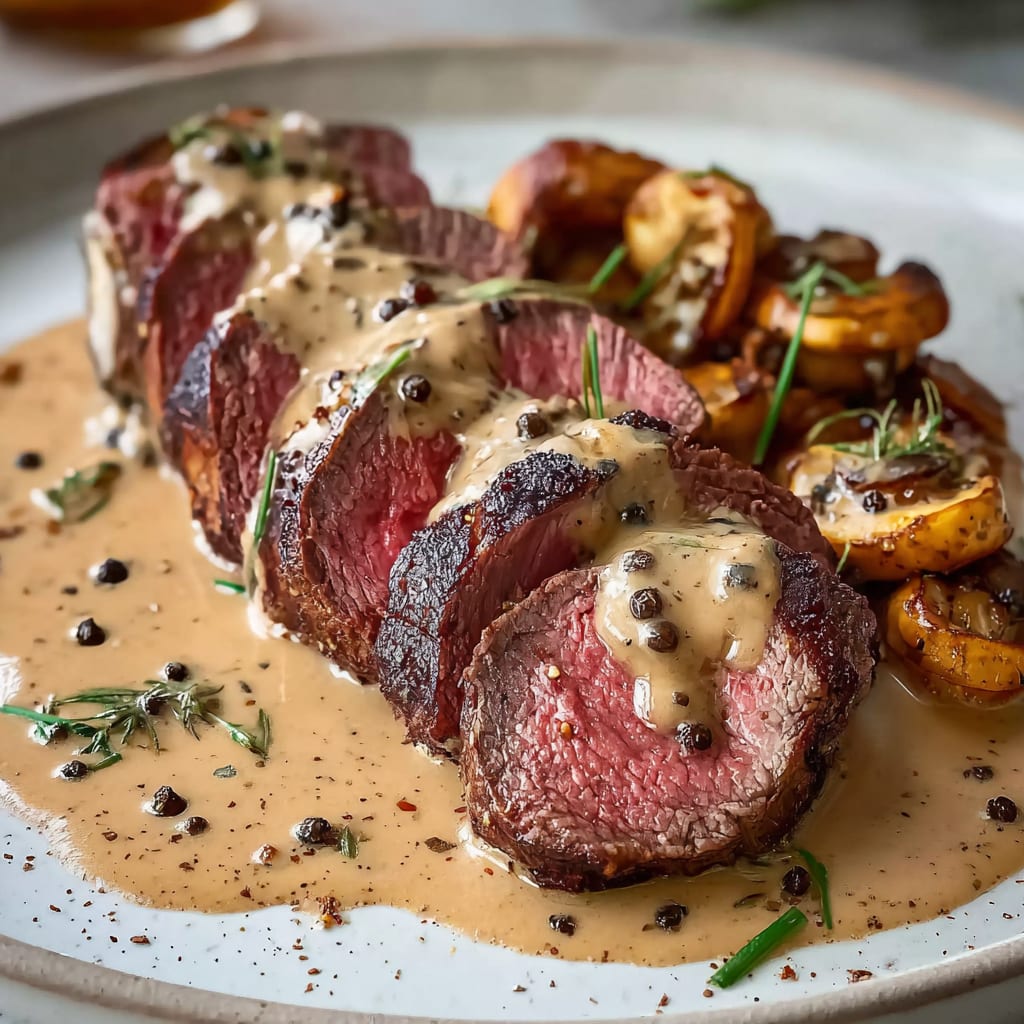 Elegant Filet Mignon with Creamy Peppercorn Sauce