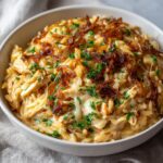 French Onion Chicken Orzo Casserole