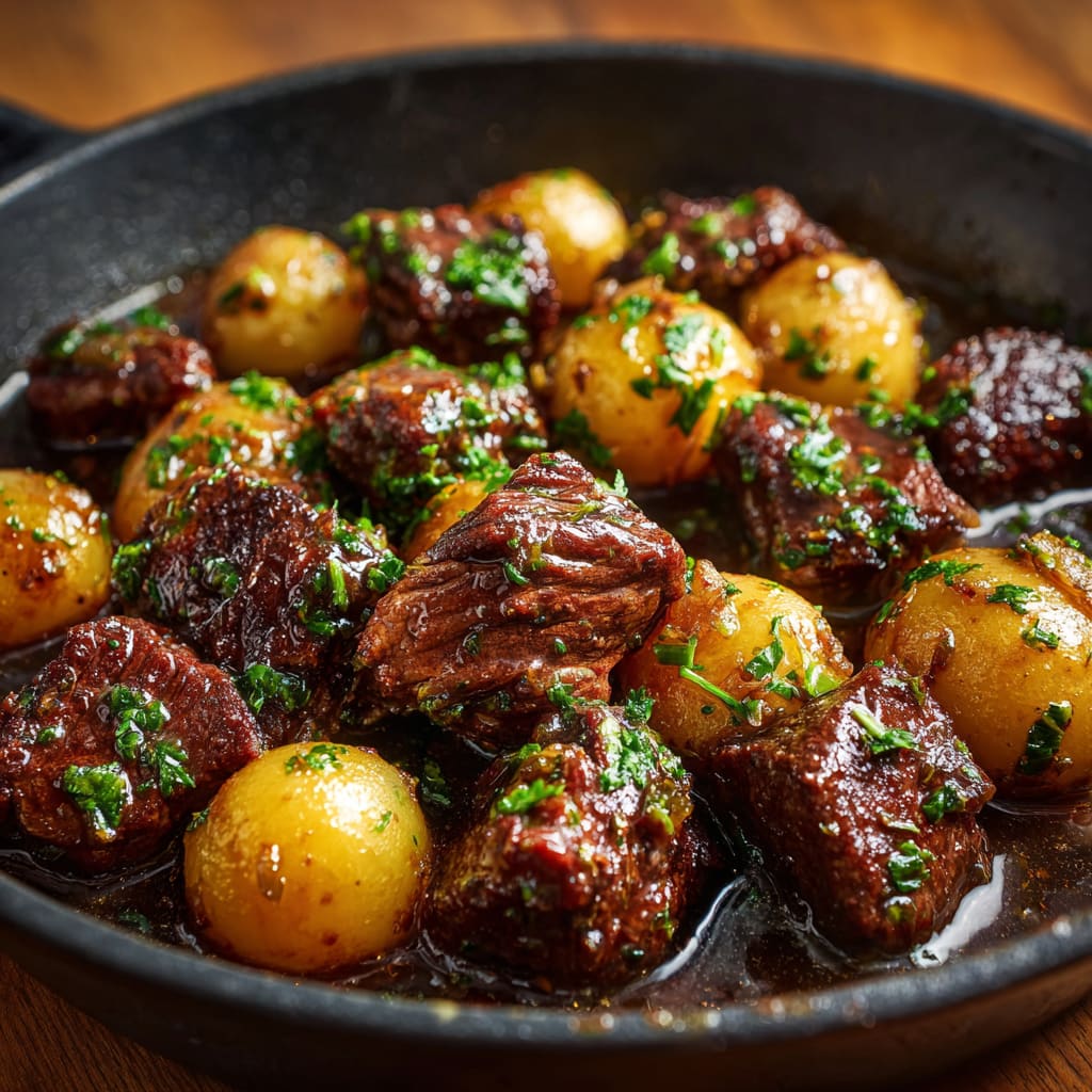 Garlic Butter Beef Bites & Potatoes