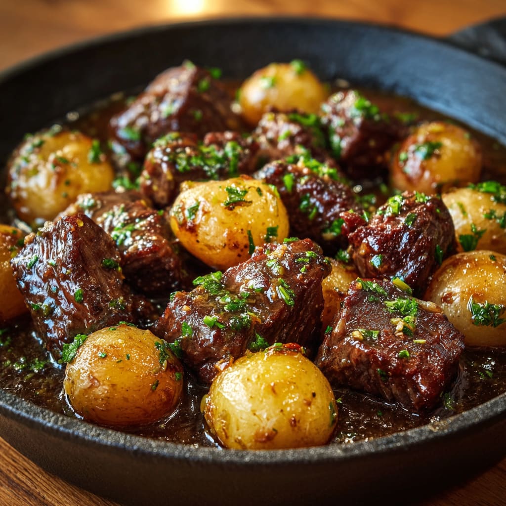 Garlic Butter Beef Bites & Potatoes