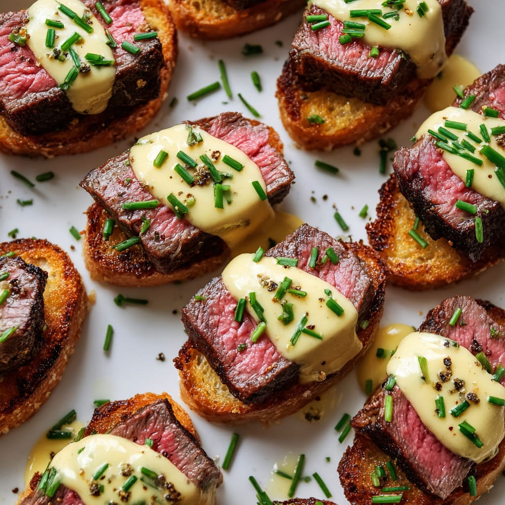 Grilled Beef Tenderloin Crostini with Béarnaise Sauce