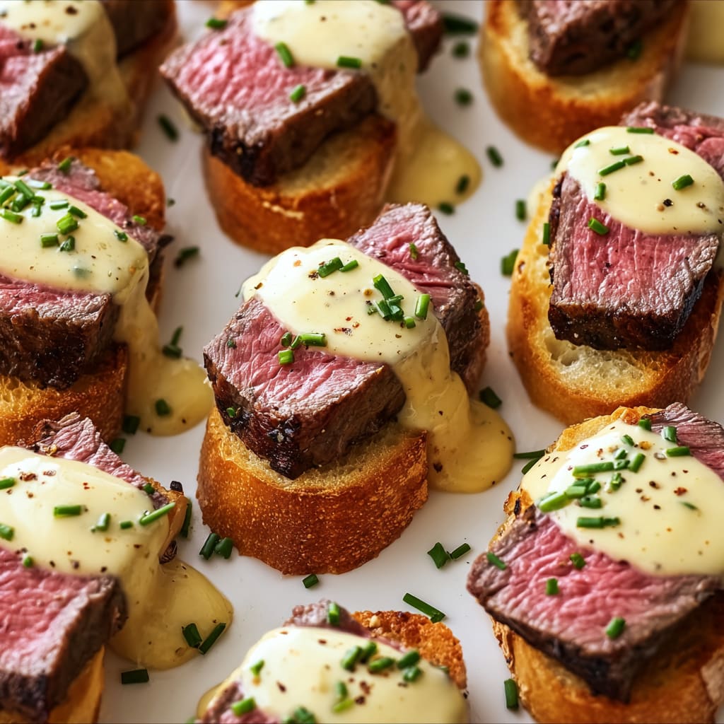 Grilled Beef Tenderloin Crostini with Béarnaise Sauce