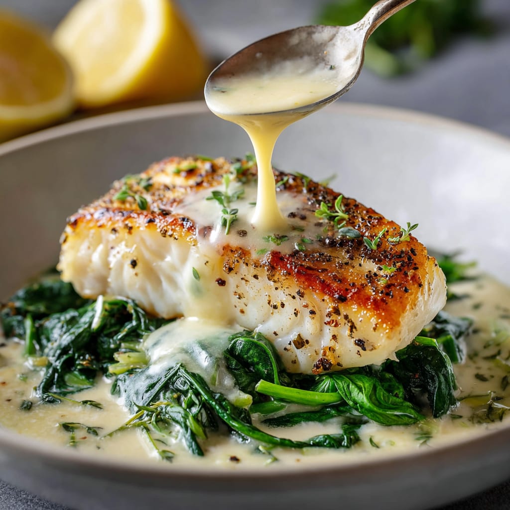 Luscious Lemon-Garlic Sea Bass with Creamed Spinach