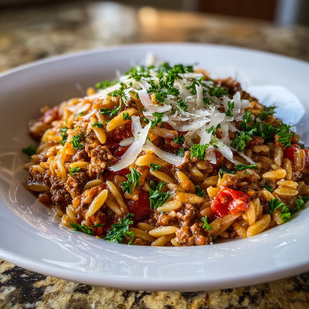 One-Pan Ground Beef Orzo Bake