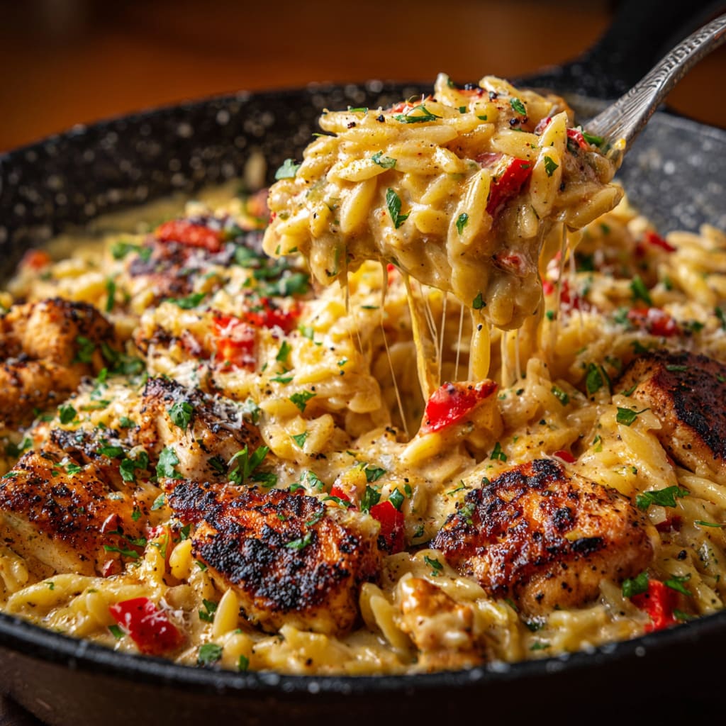 One Pot Cajun Chicken Alfredo Orzo