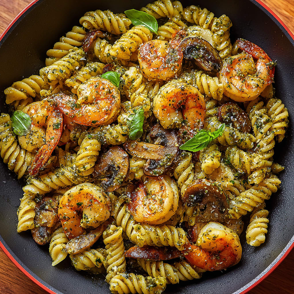 Pesto Shrimp Mushroom Pasta