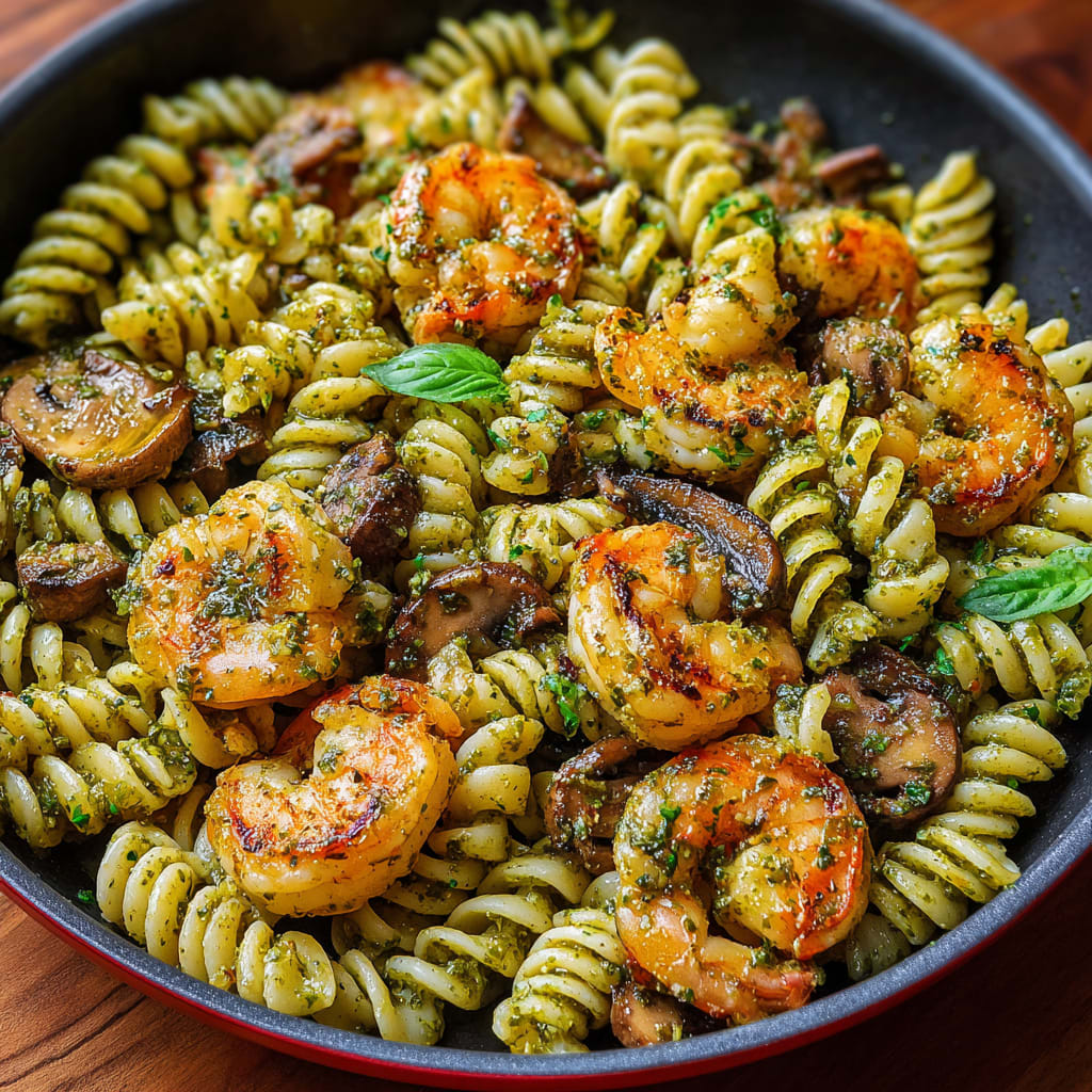 Pesto Shrimp Mushroom Pasta