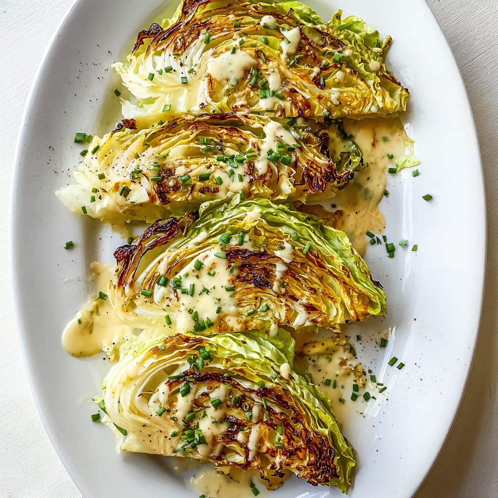 Roasted Cabbage Wedges with Onion Dijon Sauce