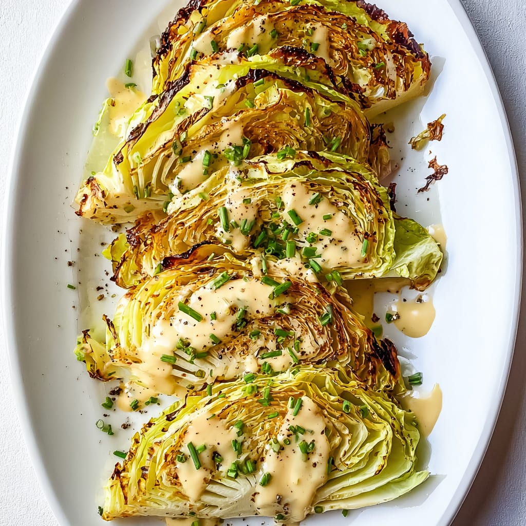 Roasted Cabbage Wedges with Onion Dijon Sauce