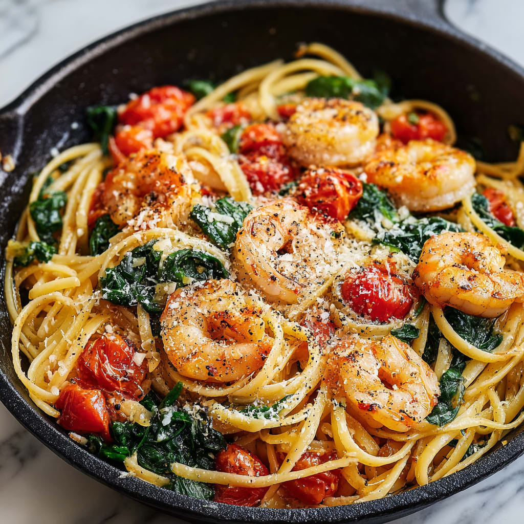 Tomato Spinach Shrimp Pasta
