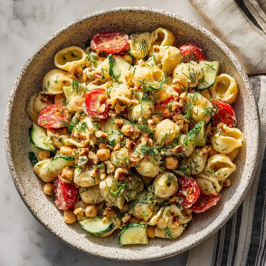Chickpea Pasta Salad with Creamy Tahini Dressing