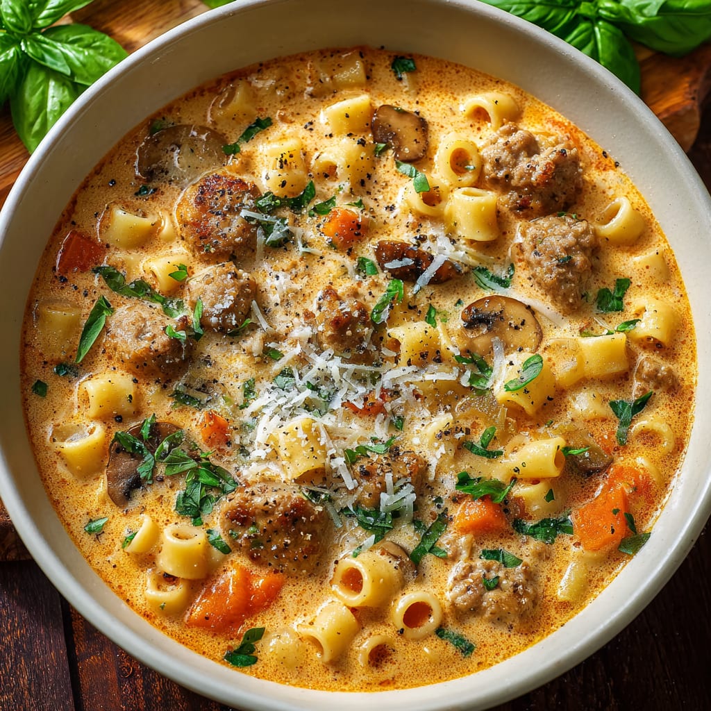 Creamy Parmesan Italian Sausage Ditalini Soup