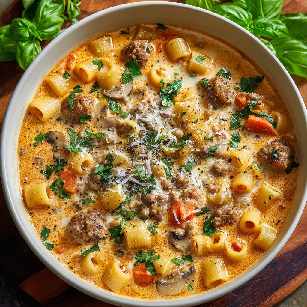 Creamy Parmesan Italian Sausage Ditalini Soup