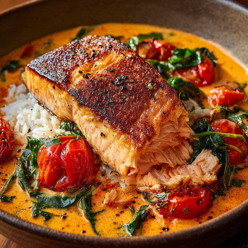 Crispy Salmon with Roasted Red Pepper Sauce
