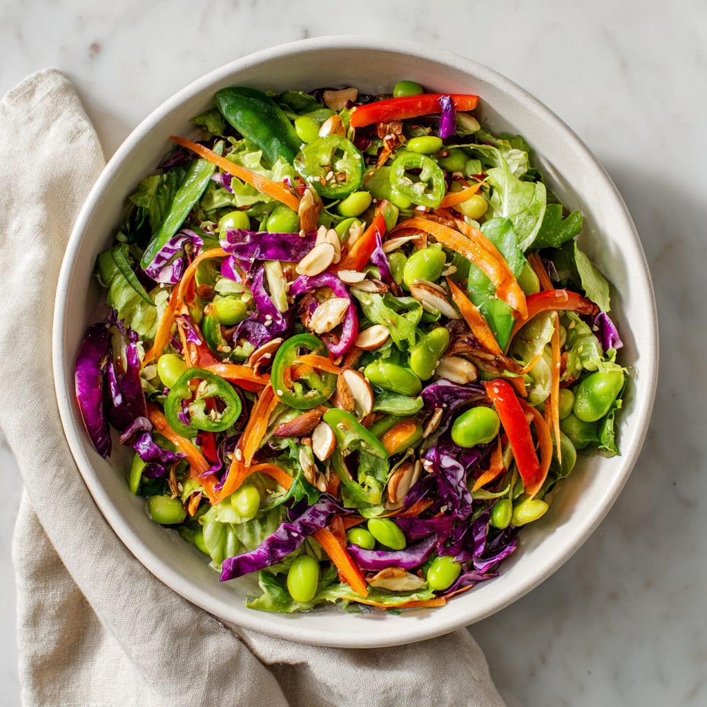 Edamame Crunch Salad with Sesame Cashew Lime Dressing