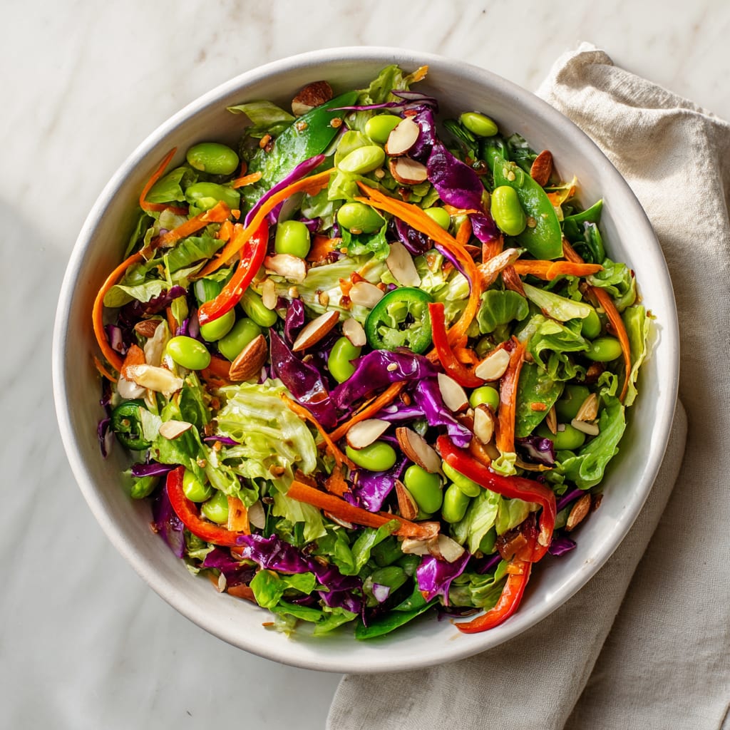 Edamame Crunch Salad with Sesame Cashew Lime Dressing