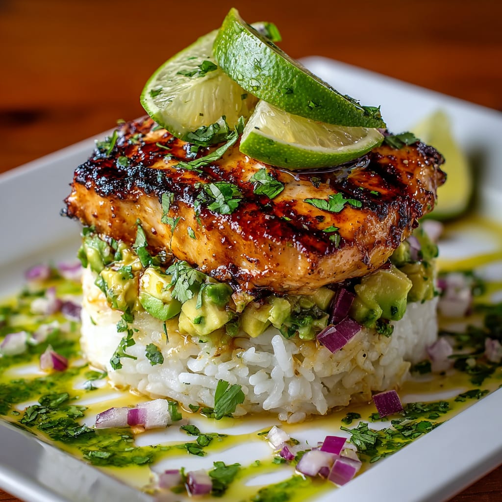 Honey Lime Chicken & Avocado Rice Stack