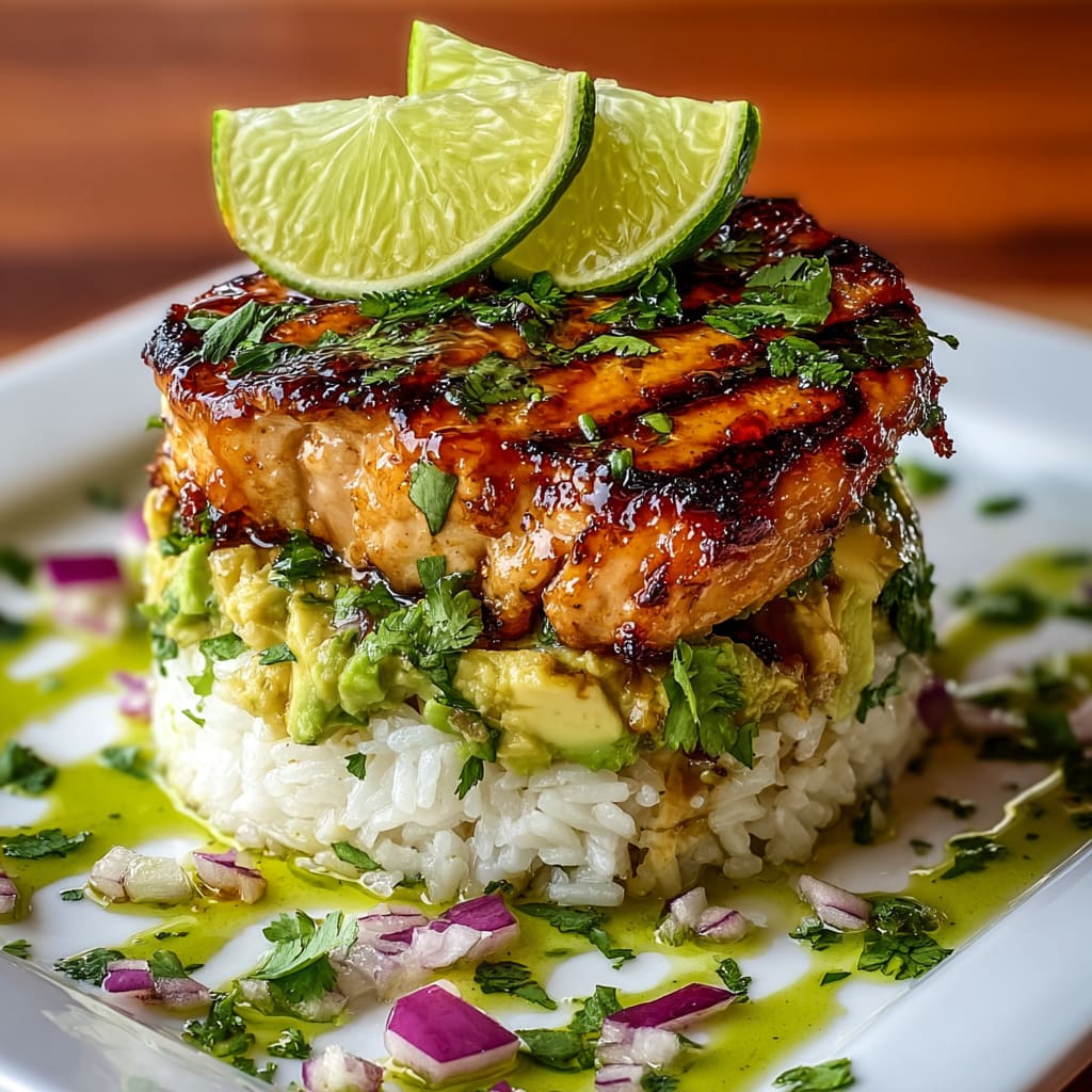 Honey Lime Chicken & Avocado Rice Stack