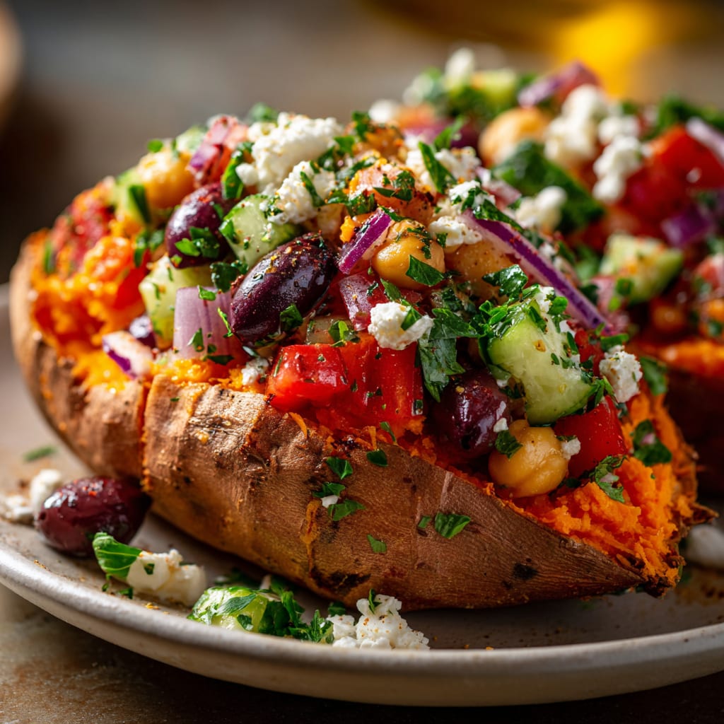 Mediterranean Stuffed Sweet Potatoes