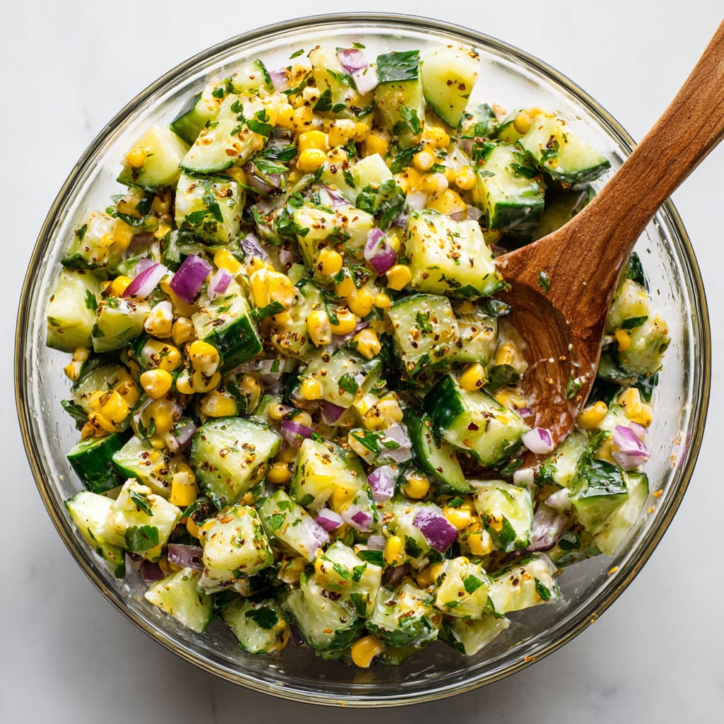 Mexican Cucumber Salad with Corn and Elote Dressing